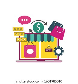 E-commerce flat concept with internet shopping 