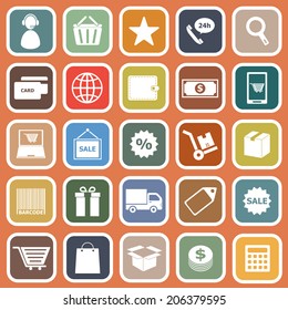 E-commerce flat icons on orange background, stock vector