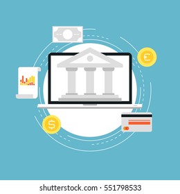 E-commerce flat vector illustration design. Business concept for online shopping, e-banking, discounts, sales, wire transfers, m-banking