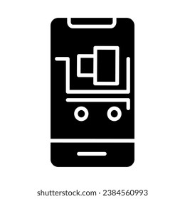 E-commerce full cart icon vector. Black and white smartphone illustration. Solid linear icon. Can be used for UI, websites, mobile applications and online shop