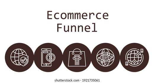 concepto de fondo de embudo ecommerce con iconos de embudo ecommerce. Bolsa de compra relacionada con los iconos, Internet, pago en línea