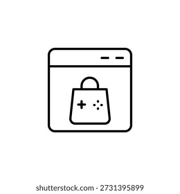 Icono de esquema minimalista de plataforma de juego de comercio electrónico para compras digitales en línea