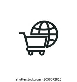 Ecommerce global shopping icon isolated on white background.