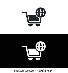 Icono de compras globales de Ecommerce aislado en fondo blanco. Icono del mercado global.