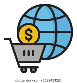 E-Commerce Globe Icon Element For Design
