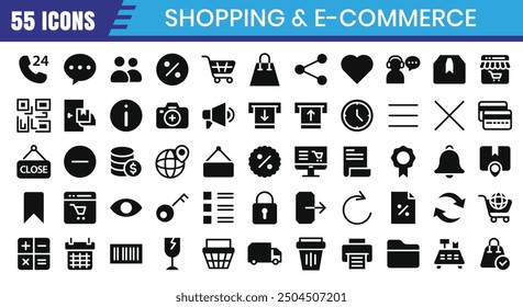 E-Commerce glyph icons set. Online shopping icon collection. Vector illustration