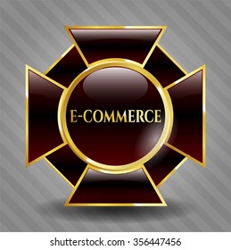 Goldglänzendes E-Commerce-Emblem