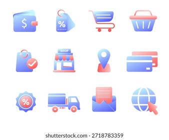 E-Commerce Gradient Blue Set Icon