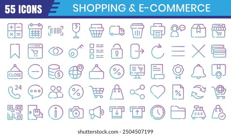 E-Commerce gradient outline icons set. Online shopping gradient outline icon collection. Vector illustration