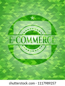 e-commerce green emblem with triangle mosaic background