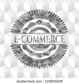 e-commerce grey badge with geometric cube white background