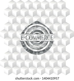 e-commerce grey emblem. Retro with geometric cube white background