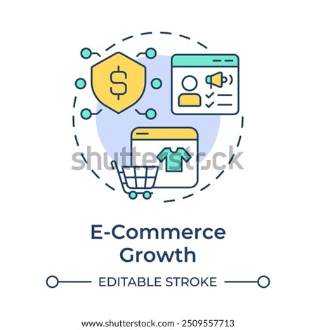 E-commerce growth multi color concept icon. Industrial real estate trend. Online sales. Digital marketing. Round shape line illustration. Abstract idea. Graphic design. Easy to use in article