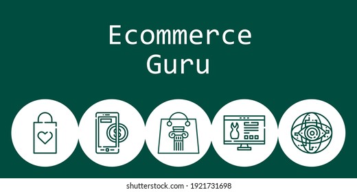 concepto de fondo del gurú del ecommerce con iconos del gurú del ecommerce. Bolsa de compra relacionada con los iconos, sitio web, Internet, pago en línea