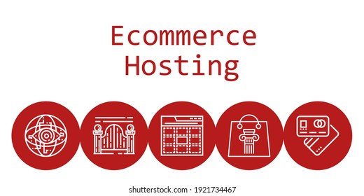 ecommerce hosting background concept with ecommerce hosting icons. Icons related shopping bag, debit card, web, internet, gateway