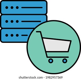 Ecommerce Hosting Concept, Hosted Commerce Server Vector Icon, Web Server and Shopping Cart design on white background, Buy Dedicated Server Stock illustration
