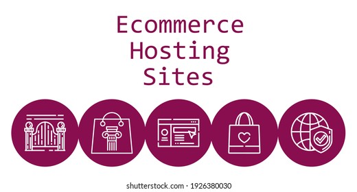 concepto de fondo de sitios de alojamiento de ecommerce con iconos de sitios de alojamiento de ecommerce. Bolsa de compra relacionada con los iconos, sitio web, pasarela, Internet