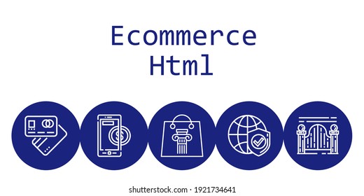 Ecommerce Html Background Concept With Ecommerce Html Icons. Icons Related Debit Card, Shopping Bag, Internet, Gateway, Online Payment