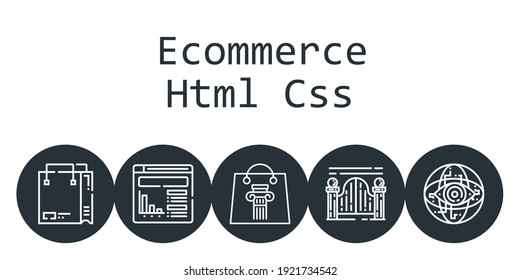 Ecommerce Html Css Background Concept With Ecommerce Html Css Icons. Icons Related Shopping Bag, Website, Gateway, Internet