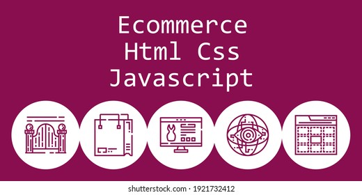 Ecommerce Html Css Javascript Background Concept With Ecommerce Html Css Javascript Icons. Icons Related Shopping Bag, Website, Web, Gateway, Internet