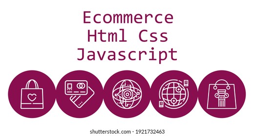 Ecommerce Html Css Javascript Background Concept With Ecommerce Html Css Javascript Icons. Icons Related Shopping Bag, Debit Card, Internet