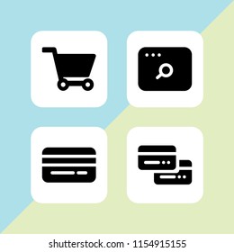 ecommerce icon. 4 ecommerce set with credit card, cart of ecommerce, credit cards and url vector icons for web and mobile app