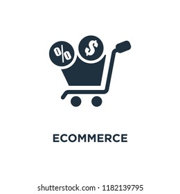 Ecommerce icon. Black filled vector illustration. Ecommerce symbol on white background. Can be used in web and mobile.