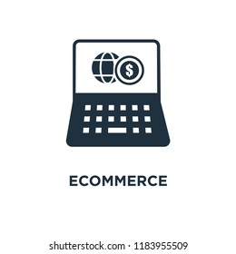 Ecommerce icon. Black filled vector illustration. Ecommerce symbol on white background. Can be used in web and mobile.
