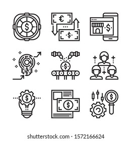 Ecommerce Icon Black Thin Line Set Online Shopping Service for Web and App Isolated on White Background.