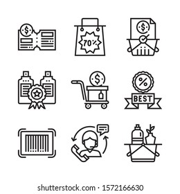 Ecommerce Icon Black Thin Line Set Online Shopping Service for Web and App Isolated on White Background.