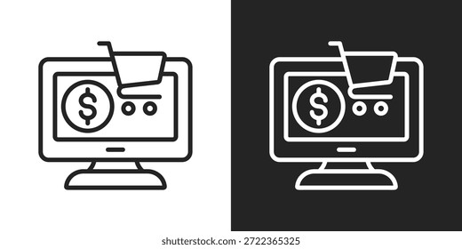 Icono de comercio electrónico en estilo de línea blanco y negro