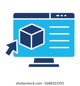E-Commerce Icon In Blue Monochrome Flat Design, Vector Illustration