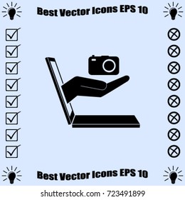 E-commerce icon, camera from notebook vector illustration