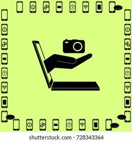 E-commerce icon, camera from notebook vector illustration