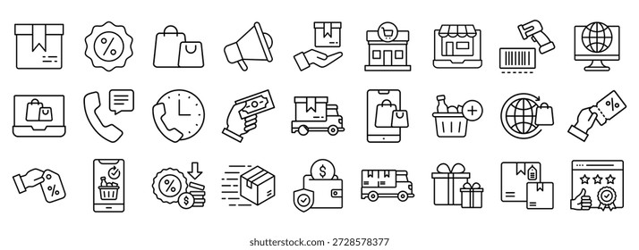 Coleção de ícones de comércio eletrônico. Contendo design Comércio eletrônico, Site, Negócios, Saco de compras, Loja