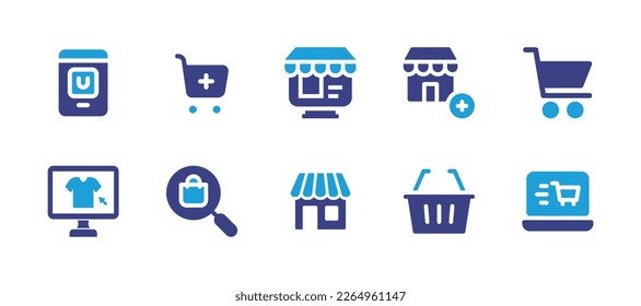 Ecommerce icon collection. Duotone color. Vector illustration. Containing online shopping, add cart, store, online shopping, search product.