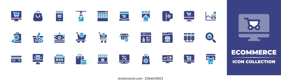 Ecommerce icon collection. Duotone color. Vector illustration. Containing broswer, profit, server, product, marketing online, ecommerce, online shopping, refund, delivery box, online shop, shopping.