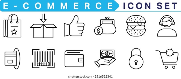  E-commerce icon collection. Online shopping thin line icons. Shop icons vector