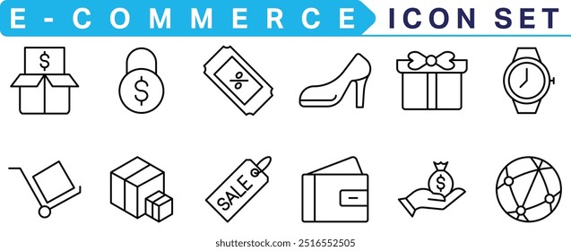  E-commerce icon collection. Online shopping thin line icons. Shop icons vector