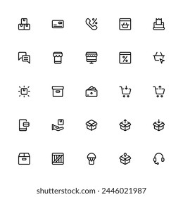 E-Commerce Icon Collection. Pixel Perfect Online Shopping Outline Style 2D Icon