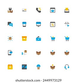 E-Commerce Icon Collection. Pixel Perfect Online Shopping Flat Style 2D Icon