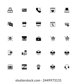 E-Commerce Icon Collection. Pixel Perfect Online Shopping Duotone Style 2D Icon
