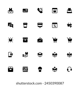 Colección de iconos de comercio electrónico. Pixel Perfect Compras en línea Estilo de glifo 2D icono