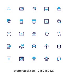 E-Commerce Icon Collection. Pixel Perfect Online Shopping Semibold Color Style 2D Icon