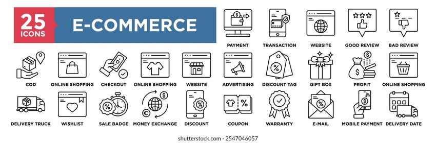 E-Commerce icon collection set. Containing design Payment, Transaction, Website, Good Review, Bad Review