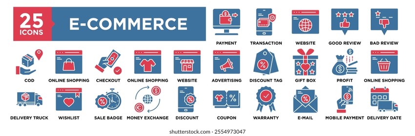 E-Commerce icon collection set. Containing design Payment, Transaction, Website, Good Review, Bad Review