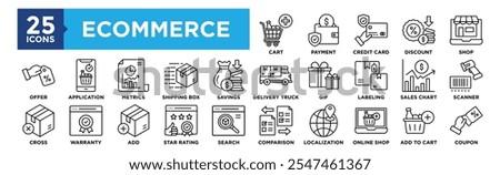 Ecommerce icon collection set. Containing design Cart, Payment, Credit Card, Discount, Shop