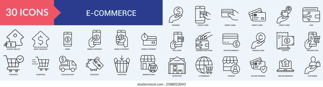 E-commerce icon collection set with payment, credit card, credit card, credit card, credit card, cod