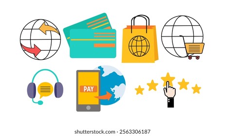 E-commerce icon collection. E-commerce icon set. Vector of various types of E-comme icon isolated on white background. Flat icon. Perfect for event, presentation, social media, business, ads, etc.