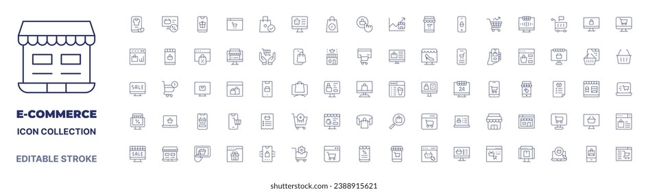 Colección de iconos de comercio electrónico. Icono de línea delgada. Trazo editable. Trazo editable. Iconos de comercio electrónico para aplicaciones web y móviles.